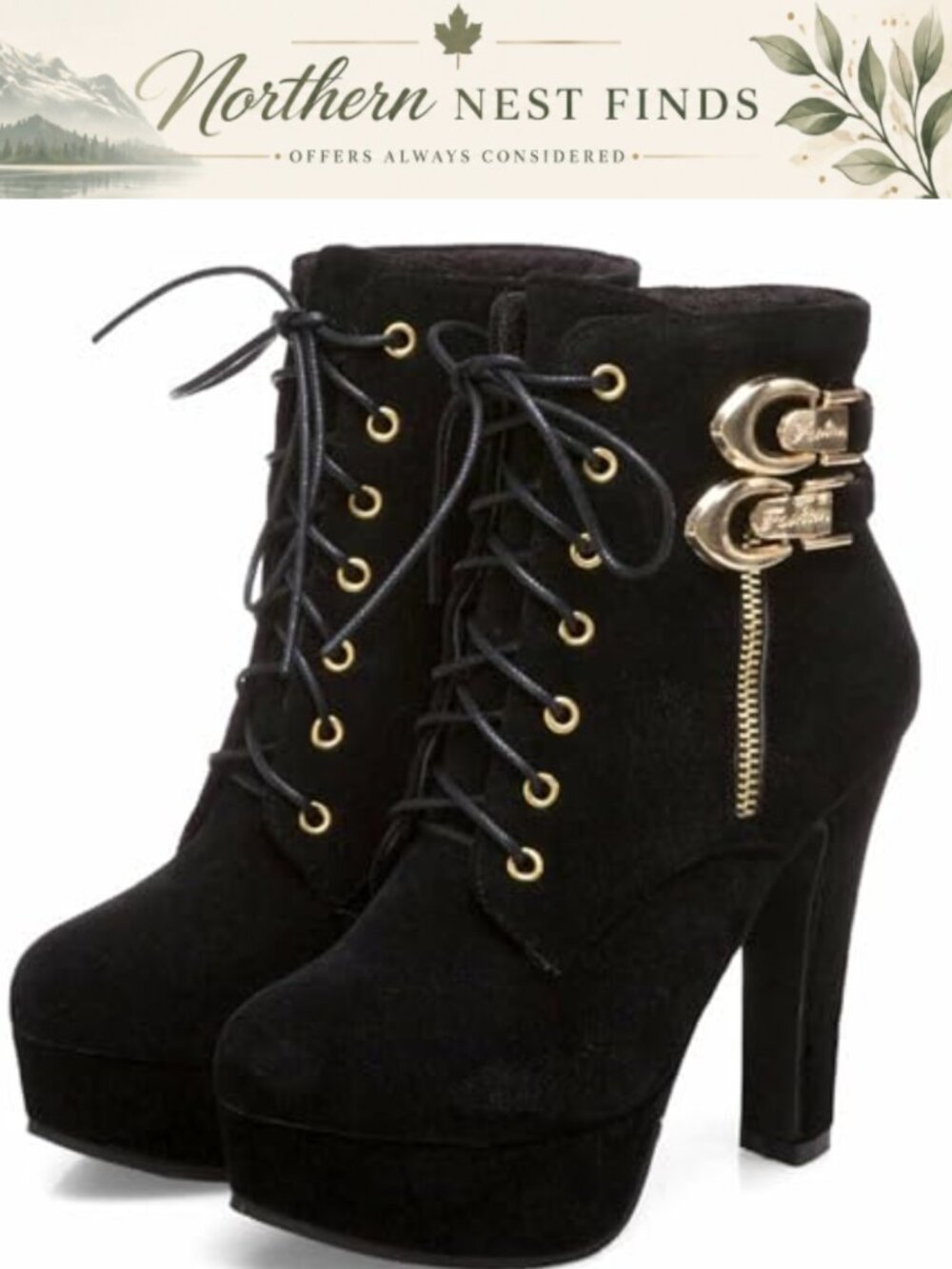 Womens Stiletto Heel Ankle Boots Faux Leather Lace Up Platform Booties